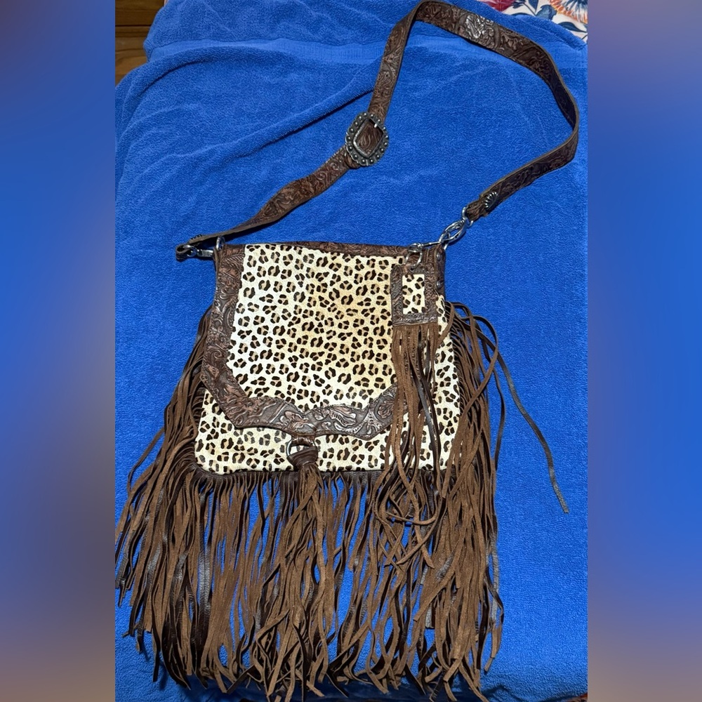 Leopard fringe western bag